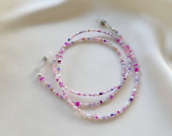 Glasses or sunglasses chain with pink and purple mixed coloured glass beads - various lengths available - short, medium or long - gift idea