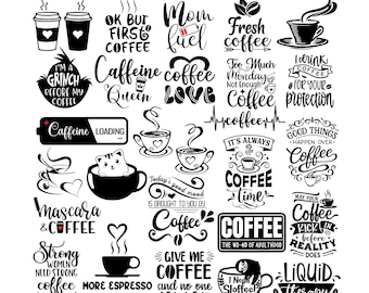Coffee Lovers BUNDLE, Espresso, Caffeine Queen,  Vinyl Cut File, Silhouette, Cricut, Vector, SVG, Graphic, Sublimation, Clipart, Logo