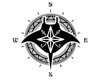 Tribal Stingray Compass Vinyl Cut File, Hooks, Star, North South East West Silhouette Cricut Vector SVG Graphic for Tattoo make decals signs