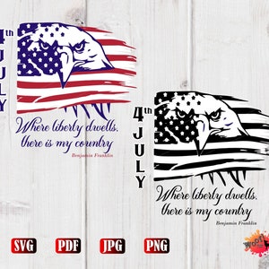 4 de julho, Dia da Independência, EUA, América, Liberdade, Patriota, Patriotismo, Águia, Silhueta, Cricut, SVG, para decalques, camisetas, canecas