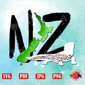 Tribal Tuatara SVG, Kiwi, New Zealand, Maori, Long White Cloud, Patriotic, png, jpg, digital, Vinyl Cut File, Vector, Silhouette, Cricut