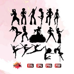 Tanz Bundle Ballett Bauchtanz Tap Modern Hip-Hop Disco Irish Boot Scootin 'Twerk Jazz Flamenco Pole SVG Silhouette Cricut Cut File