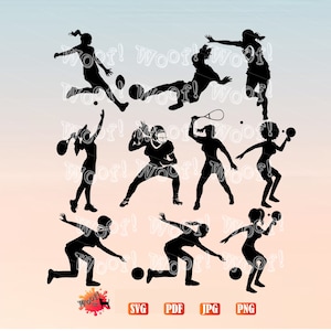 Womens Ball Sports Tennis de table Football Rugby Football Grille Fer Squash Tennis Ten Pin Bowling AFL SVG Png Jpg Pdf Silhouette Cricut Cut File