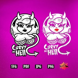 Frau weiblich Curvy Lippen Glamourös Dick Sexy Pin-Up Teufel Hörner Plus Size Silhouette Cricut SVG Sublimation machen Tassen, Kleidung, Abziehbilder