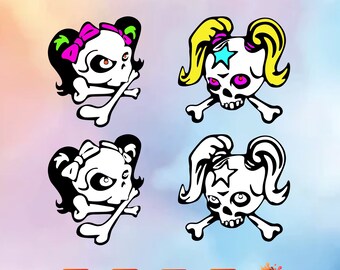 Girl Skull, Star, Ponytail, Pretty, Bones, Ribbons, Sassy, Bows Silhouette, Cricut, SVG, Vinyl cut file, make decals, t-shirts mugs stickers