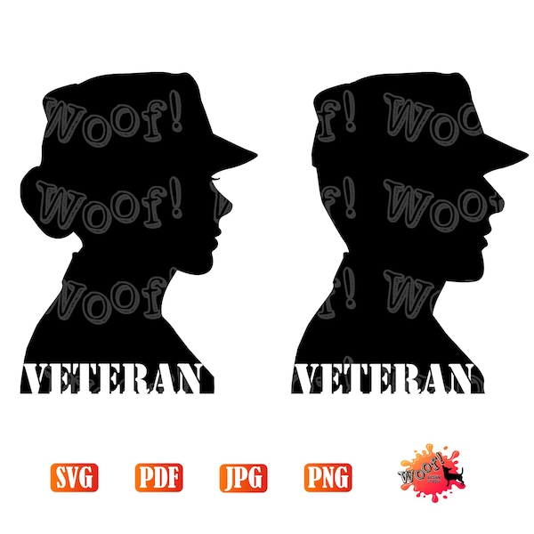 Veteran, Army, Soldier, War, Uniform, Hat, Woman, Man, Patriot, Patriotic, Military, Service, Defence, Vector Silhouette Cricut, SVG, Vector