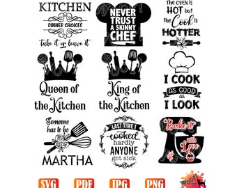 Kitchen Bundle Funny Cook Chef Cooking Baking Food Martha King Queen SVG digital Vinyl Cut File Vector Silhouette Cricut
