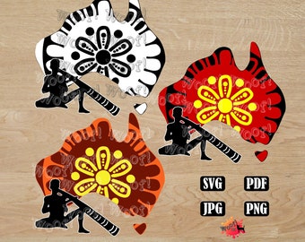 Aboriginal, First Nation, Indigenous, Torres Strait, Christmas Island, Australia, Didgeridoo, Dot Painting Art, Silhouette, Cricut, SVG