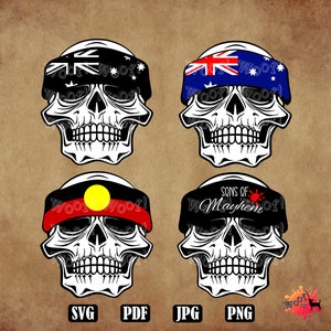 SKULL Bandana Australia, Flag, First Nation, Aboriginal, Sons of Mayhem, SVG, Digital File, Vinyl Cut File, Vector, Silhouette Cricut