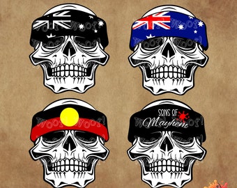 SKULL Bandana Australia, Flag, First Nation, Aboriginal, Sons of Mayhem, SVG, Digital File, Vinyl Cut File, Vector, Silhouette Cricut