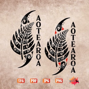 AOTEAROA, SVG, Māori, long nuage blanc, tribal, fougère argentée, Kiwi, Nouvelle-Zélande, png, jpg, numérique, fichier vinyle découpé, silhouette vecteur, Cricut