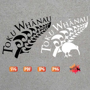 Maori TOKU WHANAU SVG, famille, tribal, fougère argentée, Kiwi, Nouvelle-Zélande, png, jpg, numérique, fichier vinyle découpé, vecteur, Silhouette, Cricut