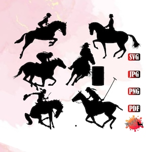 Sports équestres Rodeo Barrel Racing Polo Horse Racing Dressage CSO SVG Png Jpg Pdf Silhouette Cricut Cut File Scrapbooking Logo