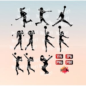 Bola Feminina Esportes Críquete Voleibol Netball Basquete Golf Hóquei Beisebol SVG Png Jpg Pdf Silhueta Cricut Arquivo de Corte de Vinil Logotipo Gráfico
