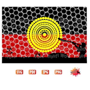 Drapeau des Premières nations Insulaire du détroit de Torres aborigène Thursday Island Australie Kangourou Uluru, pays d'origine Silhouette SVG, Cricut