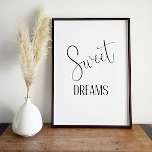 Sweet Dreams Print, Printable Wall Art, Bedroom Quotes, Nursery Bedroom Wall Decor, Calligraphy, Sweet Dreams Sign Poster, Above Crib