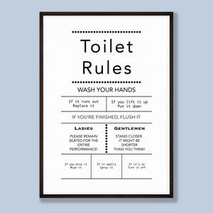 Toilet Rules, Bathroom Print, Toilet Print, Toilet Fun, Bathroom Sign, Printable Wall Art, Funny Poster, Wall Decor, Toilet Review