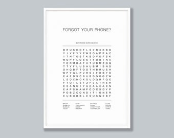 Forgot your Phone Bathroom Word Search, Riddles, Toilet Print, Toilet Games, Bathroom Sign, Printable Wall Art, Funny Poster, Word Puzzles