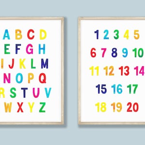 Alphabet Poster Color ABC 123 Numbers Education Set Of 2 Prints Printable Wall Art Nursery Decor Nursery Wall Art Kids Room Playroom Print