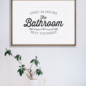 Vintage Bathroom Sign, Open 24 Hours Plate, Bathroom Decor, Farmhouse Bathroom Design, Printable ...