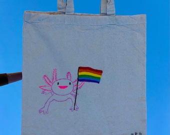 Stofftasche Jutebeutel Axolotl Lgbtq süß Tiere Geschenk Strandtasche Tragetasche Regenbogenflagge