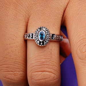 Customized Sterling Silver or 10kt Gold High School and College Class Ring – Black Band Collection – Fully Personalized