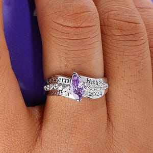 Girls Normal Class Rings Ships in 3 Days Customized Class Rings for Women 925 Sterling Silver or ...
