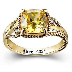 Customized Sterling Silver Women’s High School Class Ring – Bold Collection – Fully Personalized - Mementos Jewelry