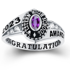 Customized Women’s High School and College Class Ring – Personalized Sterling Silver or 10kt Gold – Pageantry Collection – 6 Custom Features