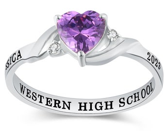 Customized Sterling Silver Women Class Ring – Serenity Collection – High School and College Class Ring - Mementos Jewelry