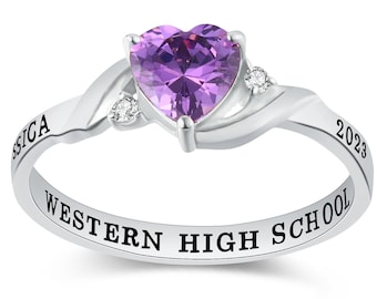 Customized Sterling Silver or 10KT Gold Women's Class Ring – Serenity Collection – High School and College Class Ring - Mementos Jewelry