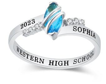 Customized Sterling Silver Women Class Ring – Moonlight Collection – High School and College Class Ring - Mementos Jewelry