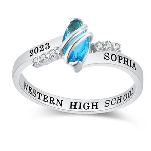 Customized Sterling Silver Women Class Ring – Moonlight Collection – High School and College Class Ring - Mementos Jewelry