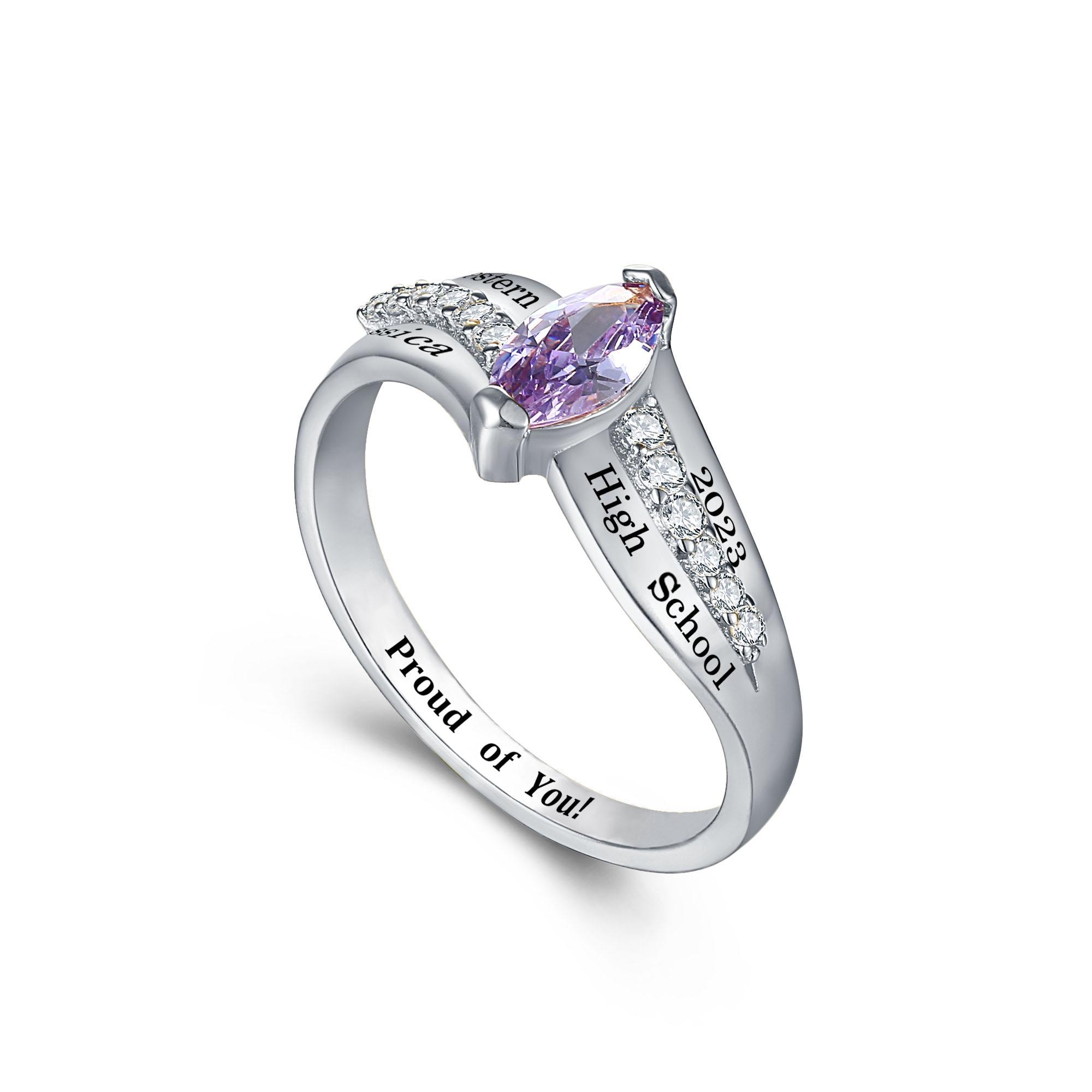 Girls Normal Class Rings Ships in 3 Days Customized Class Rings for Women 925 Sterling Silver or ...