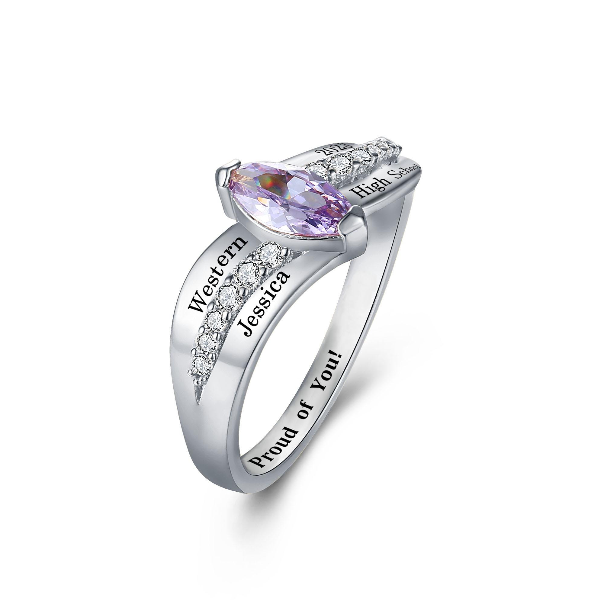 Girls Normal Class Rings Ships in 3 Days Customized Class Rings for Women 925 Sterling Silver or ...