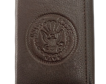 Navy Engraved Black Leather Bifold Wallet Officially Licensed U.S