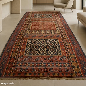 Rare 19th Century Ottoman Kilim Rug, Antique Turkish Aleppo Wool Carpet, Handwoven Tribal Nomadic Floor Kilim, Boho Floor Decor, Vintage