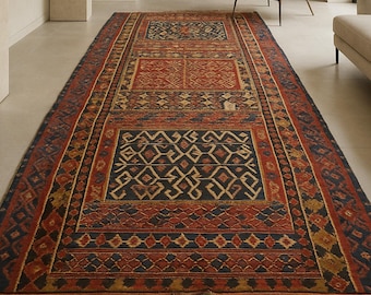Alfombra Kilim Otomana Antigua - Alfombra de Lana de Alepo del Siglo XIX / Decoración de Suelo Boho Tribal Tejida a Mano