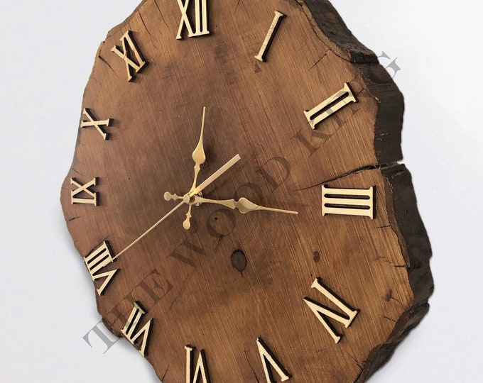 Wood Oak Slice Clock, Tree Wall Clock, Natural Stump Clock, Home Decor, Wooden Trunk Clock, Farmhouse Rustic Clock, Gift for Husband, Unique
