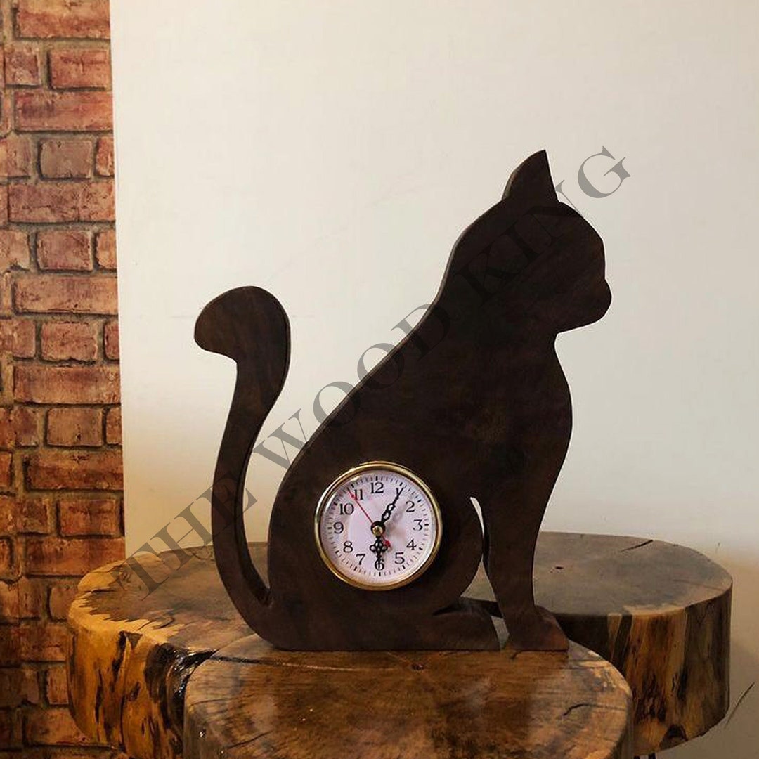 Rustic Cat Clock Rustic Wooden Cat Clock – Tree Slice Art, Home Decor, Unique Animal ...