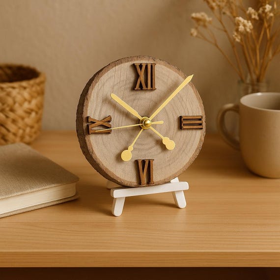 Reloj de mesa rústico minimalista de madera con mecanismo