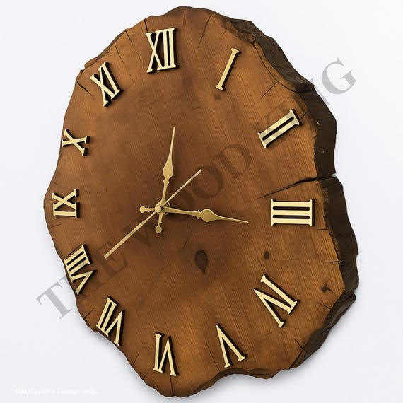 Live Edge Walnut Wood Clock, Handmade Rustic Wall Decor, Roman