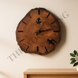 Reloj de pared de madera rústica con ancla, estilo casa de campo – Decoración costera, regalo rústico estilo cabaña