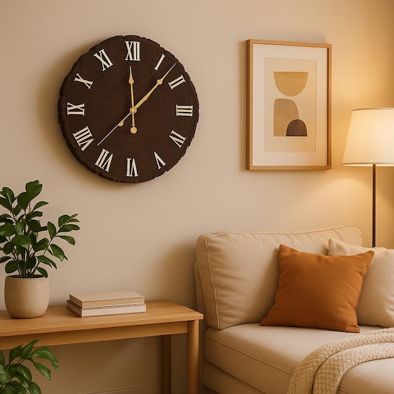 Reloj de pared rústico de madera con forma de rebanada de tronco natural y  números Decoración vintage silenciosa para el Reloj de