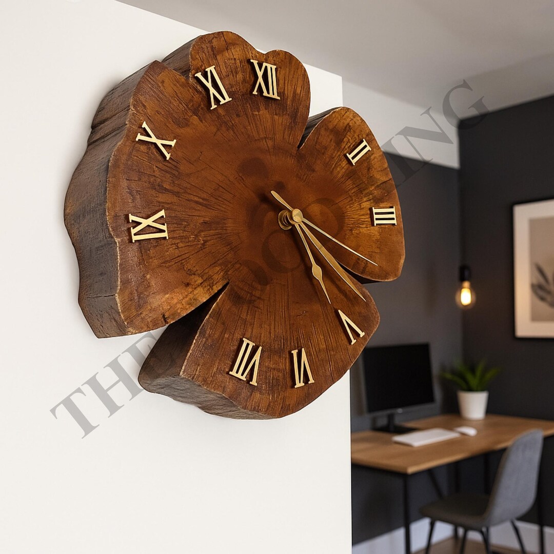Handmade Tree Slice Wall Clock, Flower-shaped Oak, Natural Edge - Etsy