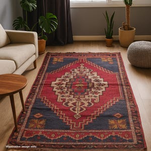 Alfombra otomana antigua con medallón: alfombra turca de lana tejida a mano de la década de 1850 / Decoración vintage anatolia para el hogar imagen 6