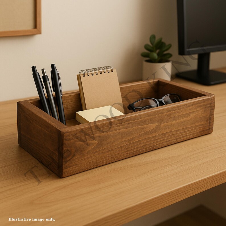 Rustic Wooden Organizer Box, Solid Wood Desk Tray, Natural Finish - Etsy