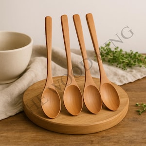 Handcarved Wooden Spoon Set – Rustic Natural Wood Spoons for Coffee, Tea, Jam & Dining | Handmade Kitchen Gift