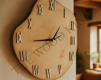 Rustic Wooden Clock – Roman Numerals, Handmade Natural Tree Decor | Farmhouse Kitchen & Living Room Gift