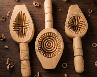 Wood Cookie Mold Set – Maamoul Kombe Stamp, Wooden Baking Tool, Moon Cake, Kitchen Decor